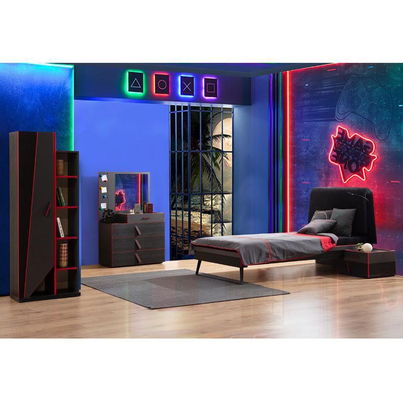 Librera Negro Y Rojo De 63X38X171 Cm - Zmobili