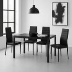 Comedor-Moderno-Rectangular-con-Mesa-de-Vidrio-Negro-para-4-Personas