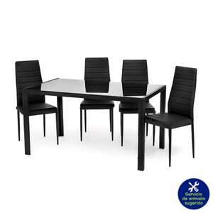 Comedor Moderno Rectangular con Mesa de Vidrio Negro para 4 Personas