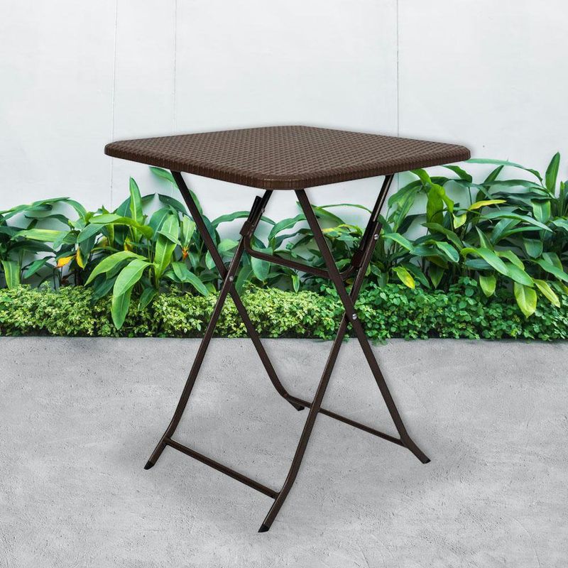 Mesa Para Exterior Plegable Tipo Ratán Café - Z