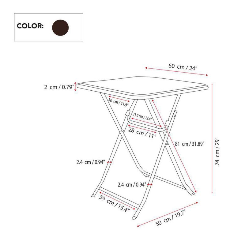 Mesa Para Exterior Plegable Tipo Ratán Café - Z