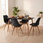 Juego de Comedor Luna de 4 Sillas con Mesa Negra de 120 x 70 x 75 cm
