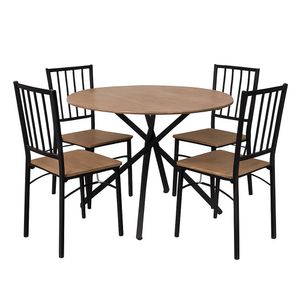 Juego de Comedor Redondo de 4 Sillas Café