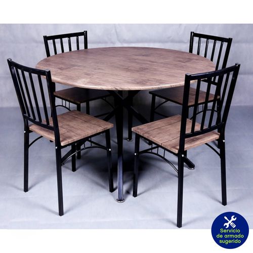 Juego de Comedor Redondo de 4 Sillas Café