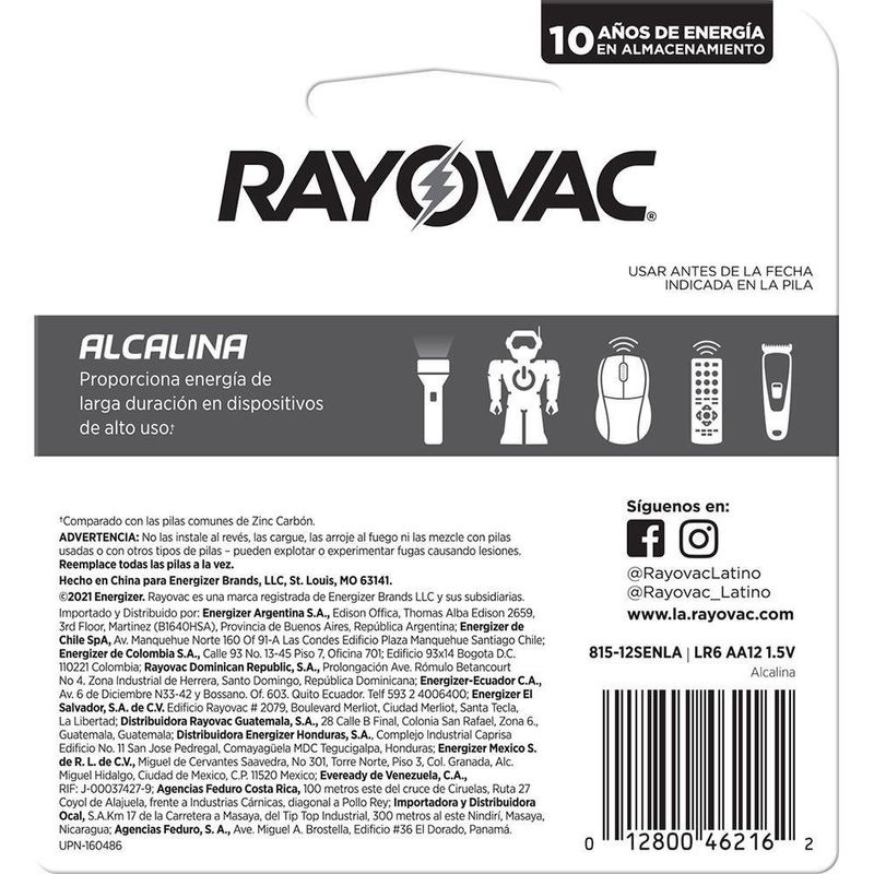 Batería AA 12 Unidades - Rayovac