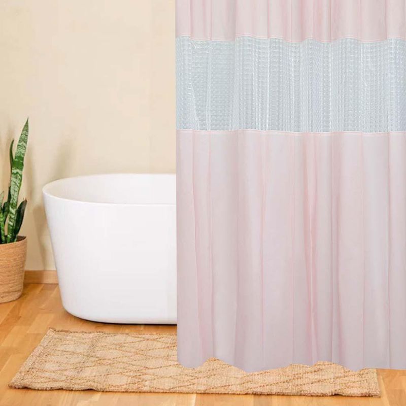 Cortina de Baño 3D Rosada y Transparente