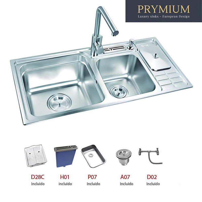 Lavatrastos Empotrable 2 Fosas 90x45x23 cm